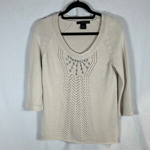 Chico's Cream Knit Sweater with Embellishments SIZE(M)